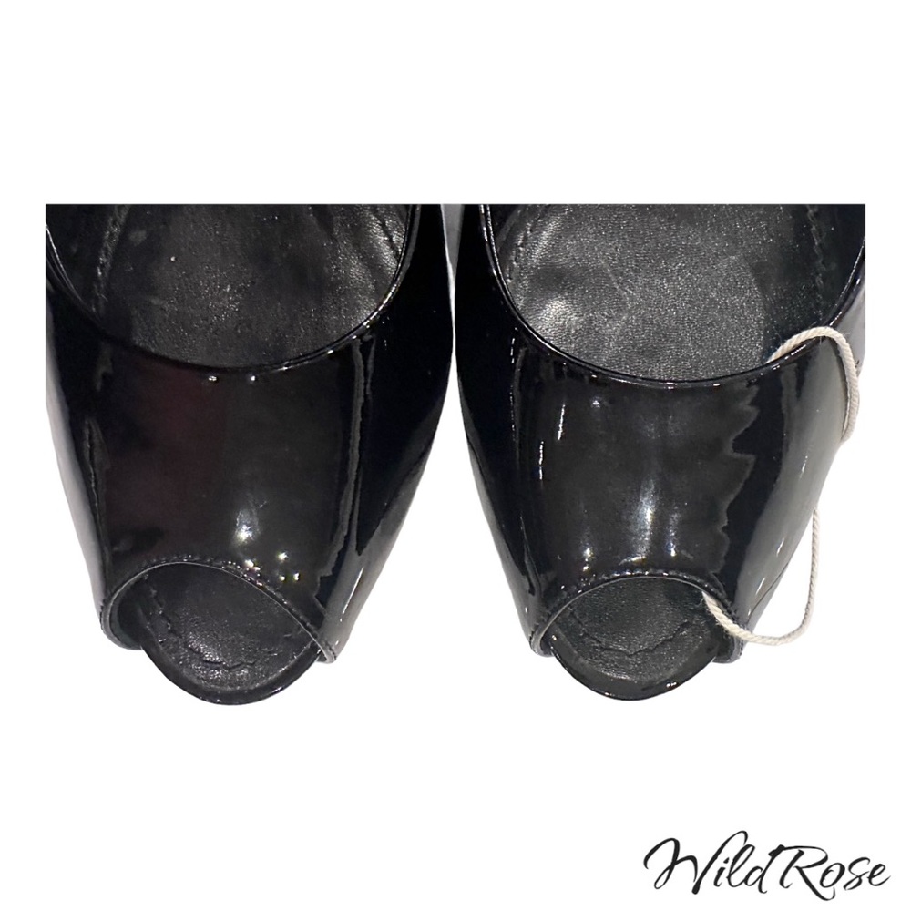 LOUIS VUITTON LV Gold Padlock Black Patent Oh Really Platform Peep Toe Pumps 38 - Picture 13 of 17